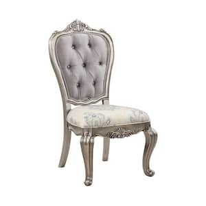 Ariadne Velvet and Antique Platinum Finish Leather Side Chair Set of 2