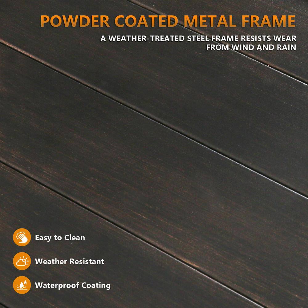 Close-up of a dark, powder-coated metal surface.