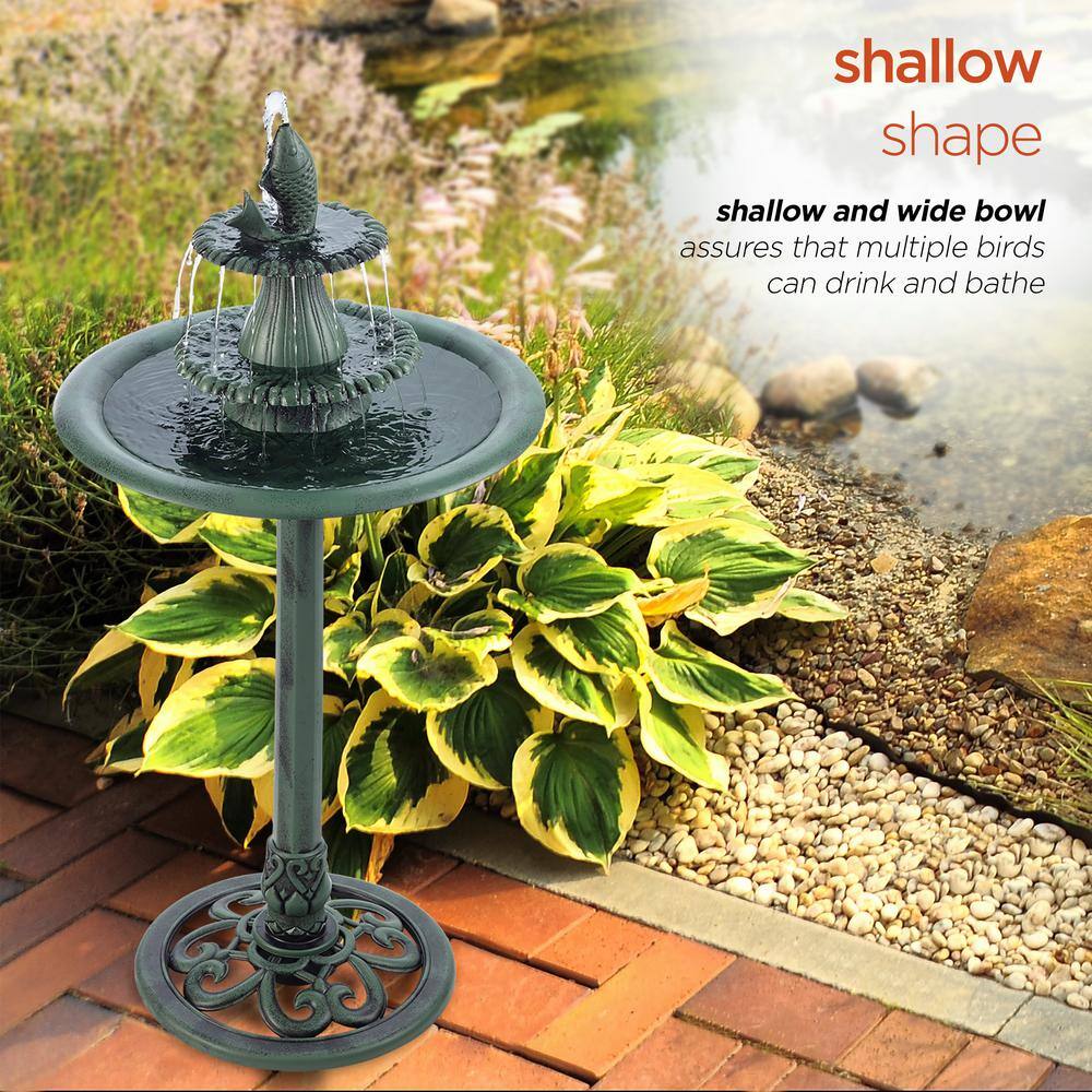 Green Plastic 3-Tier Pedestal Fountain Bird Bath