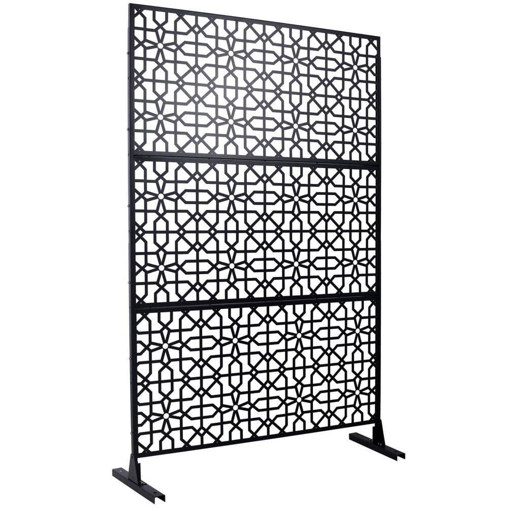 Anky 76 in. H x 48 in. W Steel Garden Fence, Metal Privacy Screens and Panels with Free Standing in Black