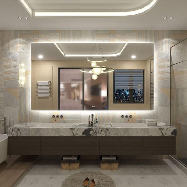 72 in. W x 40 in. H Rectangular Frameless UL Certified LED Backlited Anti-Fog Tempered Glass Wall Bathroom Vanity Mirror