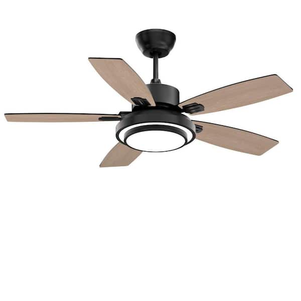 42 in. Indoor Black Downrod Mount Ceiling Fan with Integrated LED with Remote Control Included