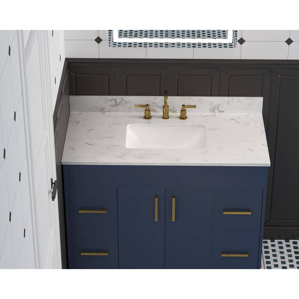 Carrara 43-in White Engineered Marble Vanity Top with Undermount Sink