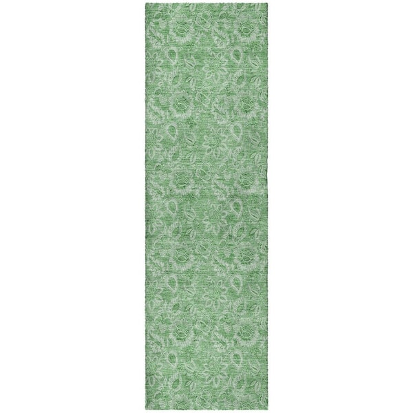 Dream Shag Premium Machine Washable Abstract ADS662 Green 2 ft. x 7 ft. Runner Rug