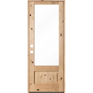 36 in. x 96 in. Modern Farmhouse Knotty Alder Right-Hand/Inswing 3/4-Lite Clear Glass Unfinished Wood Prehung Front Door