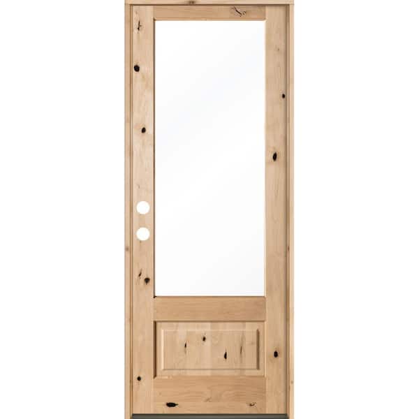 Krosswood Doors 36 in. x 96 in. Modern Farmhouse Knotty Alder Right-Hand/Inswing 3/4-Lite Clear Glass Unfinished Wood Prehung Front Door