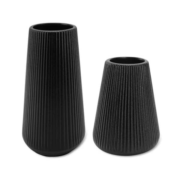 7. 9in Black Ceramic Cylinder Decorative Vase，2Pcs