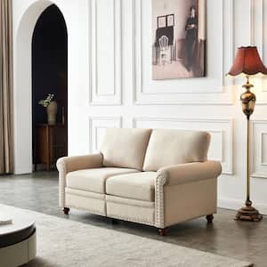 59.45 in. Flared Arm Fabric Rectangle Sofa in. Beige with Removable Cushion Covers and Storage Boxes