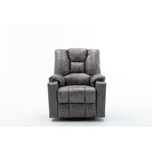 Gray Microfiber Power Motion Heating Message Recliner with USB Charge Port