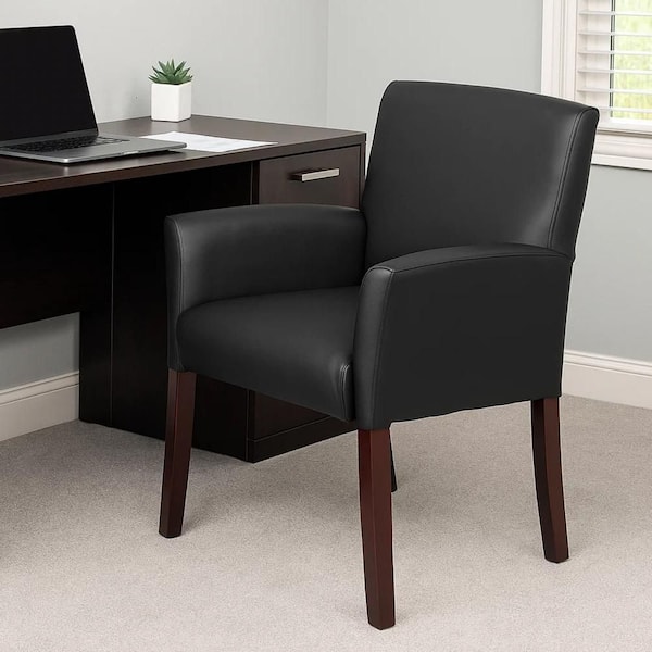 Nick Vinyl Upholstered Ergonomic Guest Chair in Black and Mahogany Brown with Non-Adjustable Arms