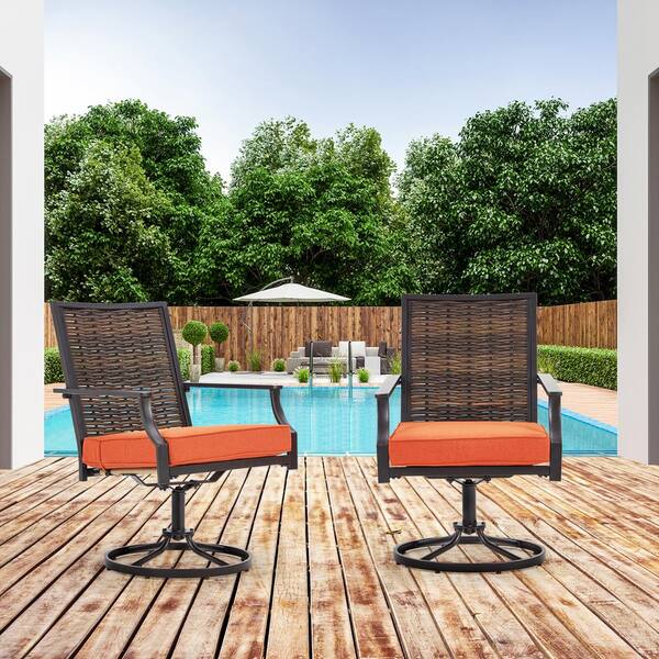 Unbranded Patio Swivel Chairs Set of 2, All-Weather Cast Aluminum Patio Swivel Dining Chairs, Outdoor Swivel Rocker Chairs, Orange