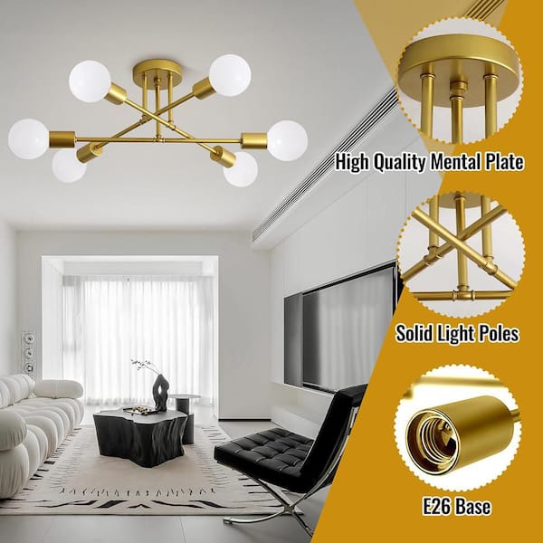 Ceiling light 照明 ゴールド 21 in. 6-Light Gold Ceiling Light Fixture Flush Mount with No