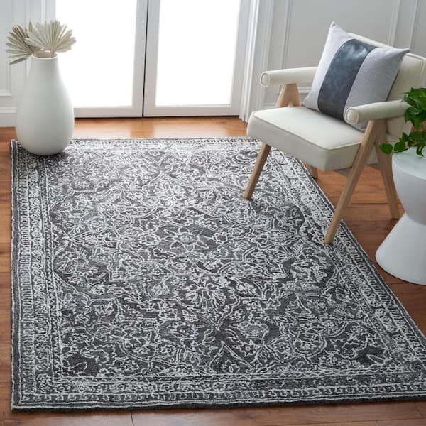 Marquee Black/Ivory 6 ft. x 6 ft. Floral Oriental Square Area Rug