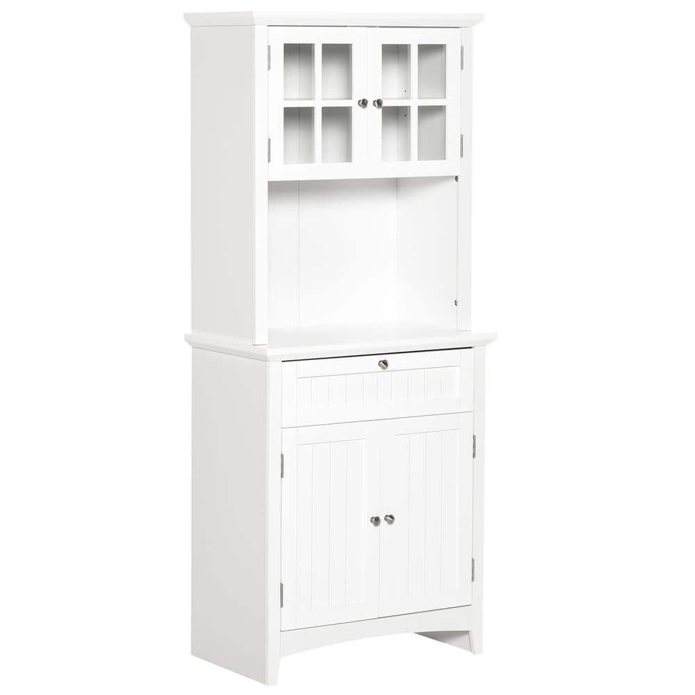 White Kitchen Buffet Pantry Hutch with Framed Glass Door and Drawer -  HOMCOM, 835-343V80WT