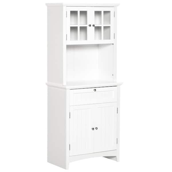 HOMCOM White Kitchen Buffet Pantry Hutch with Framed Glass Door and ...