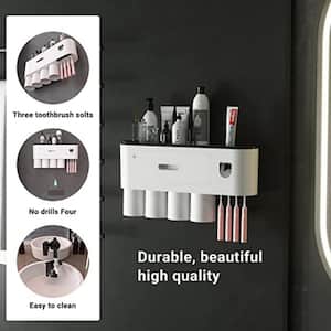 Wall-Mounted Toothbrush Holders with Automatic Toothpaste Dispenser - Multifunctional Space-Saving Design with Squeezer