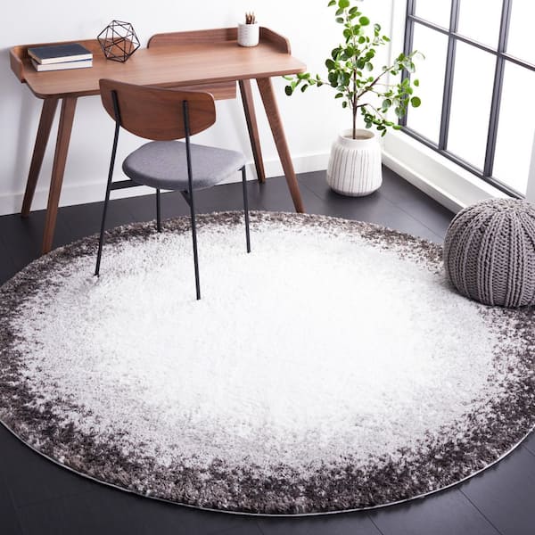 Berber Shag Dark Grey/Grey 7 ft. x 7 ft. Border Solid Color Round Area Rug