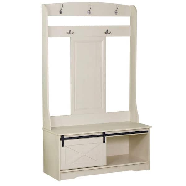 Unbranded Hawksbury Antique White Hall Trees with Cabinets