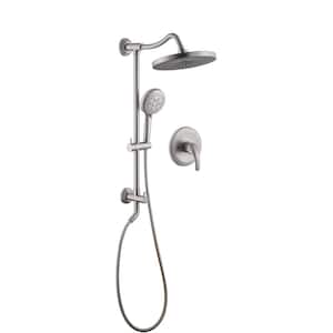 2-Spray Patterns 10 in. Wall Mount Dual Shower Heads 2.4 GPM with 5-Setting Hand Shower System in Brushed Nickel