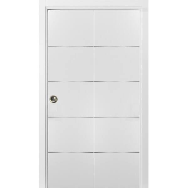 Sartodoors 0020 60 in. x 96 in. Flush Solid Wood White Finished Wood Bifold Door with Hardware