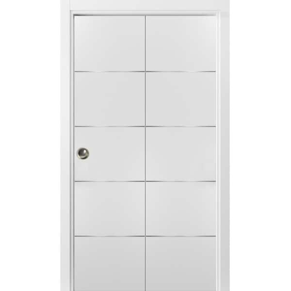 Sartodoors 0020 84 in. x 80 in. Flush Solid Wood White Finished Wood Bifold Door with Hardware