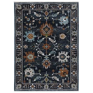 Key Blue/Rust 5 ft. x 8 ft. Vintage Oriental Polyester Fringed-Edge Indoor Area Rug