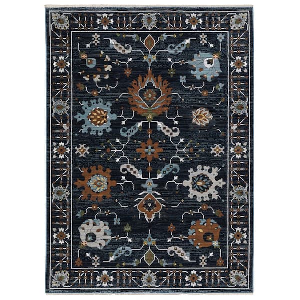 AVERLEY HOME Key Blue/Rust Doormat 3 ft. x 5 ft. Vintage Oriental Polyester Fringed-Edge Indoor Area Rug