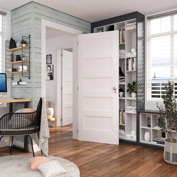 Camaflexi Homestead 28" x 80" 5 Panel Solid Core White Primed Pine Wood and Manufactured Wood Interior Door Slab