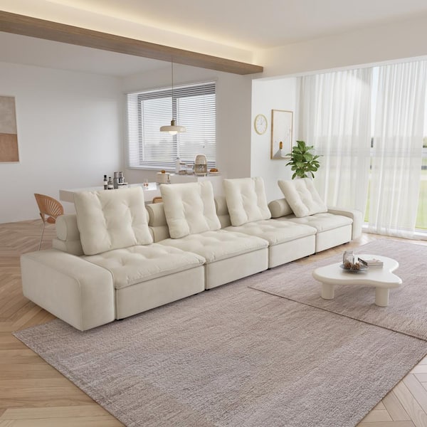 181 in. Square arm Rectangle 4-Seater Frosted Velvet Free Combination Modular Sectional Sofa in Beige