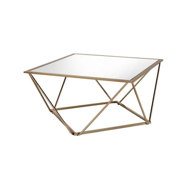 HomeRoots Mariana 32 in. Square Mirrored Gold Coffee Table