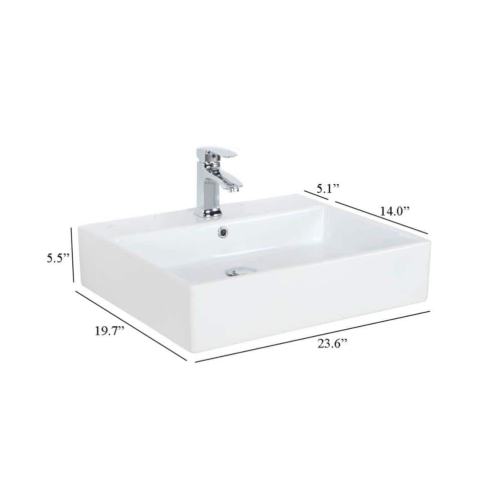 Simple White Ceramic Wall-Mount Bathroom Sink with Chrome Drain