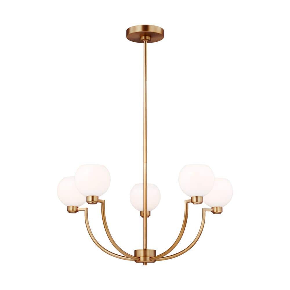 Derek Brass 5-Light Outdoor Chandelier with Opal Glass Globes