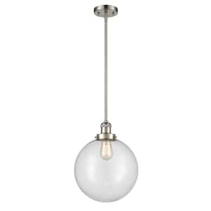 Beacon 1 Light Brushed Satin Nickel Globe Pendant Light with Clear Glass Shade