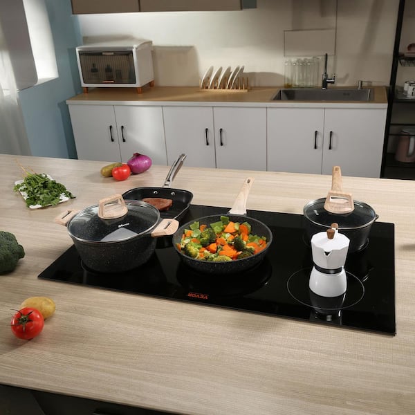 Electric Cooktop 36 in. 5-Elements Ceramic Induction Stove Top 9200-Watt Built-In Magnetic Cooktop, Black