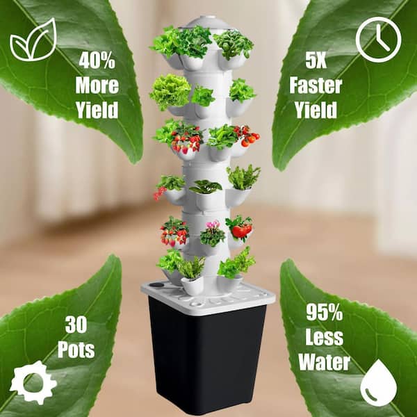 N/A 30-Plant Hydroponic Tower Kit with Silent Pump, Timer, and Adapter for  Indoor/Outdoor Herbs, Fruits, and Vegetables OGSA11489 - The Home Depot
