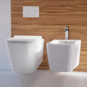 0.8/1.28 GPF Concorde Wall Hung Square Dual Flush Elongated Toilet Bowl in White