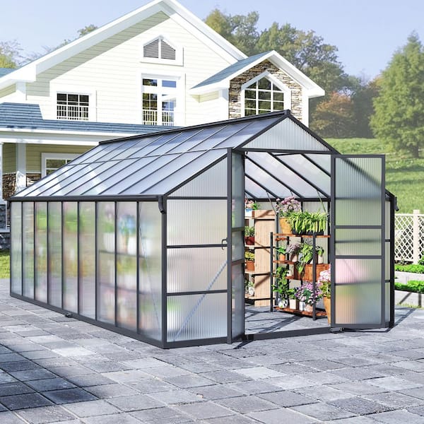 Epicpoplar 10 ft. W x 18 ft. D Polycarbonate Greenhouse with Roof