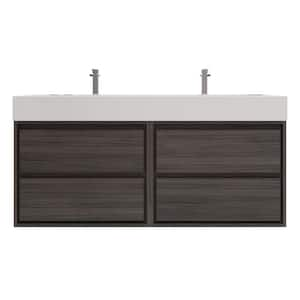 Saggie 59 in. W. x 20 in. D x 28 in. H Double Sink Floating Bath Double Vanity in Dark Gray Oak with White Acrylic Top