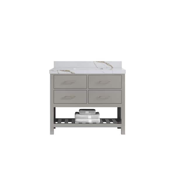 Willow Collections Parker 42 in. Single Sink Freestanding White Bath Vanity with Calacatta Gold Quartz Top Unassembled