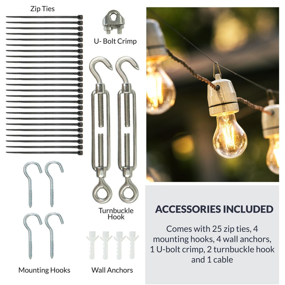 Silver 48 ft Outdoor LED String Light Hanging Kit