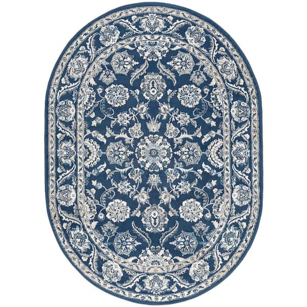 Madison Floral Dark Blue 5 ft. x 8ft. Oval Indoor Area Rug