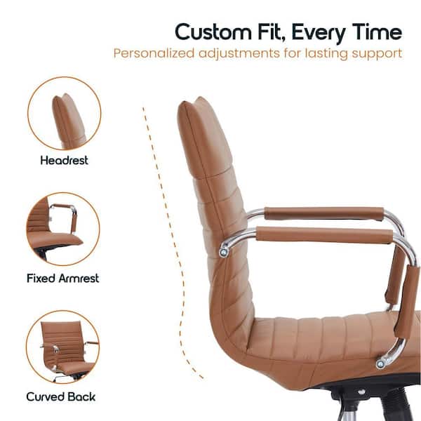 Leisuremod Harris Mid-Back Leather Office Chair Chrome Frame