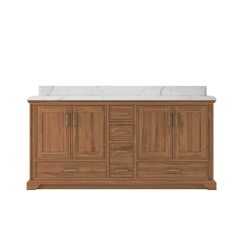 Charlotte Teak 72 in. W x 22 in. D x 36 in. H Double Sink Bath Vanity in Dark Natural with 1.5 in. Calacatta Laza Top price history on PriceWatchPro