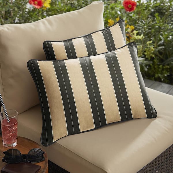 Sunbrella Beige Black Stripe Indoor/Outdoor Lumbar Pillows Set of 2 - On  Sale - Bed Bath & Beyond - 29810830