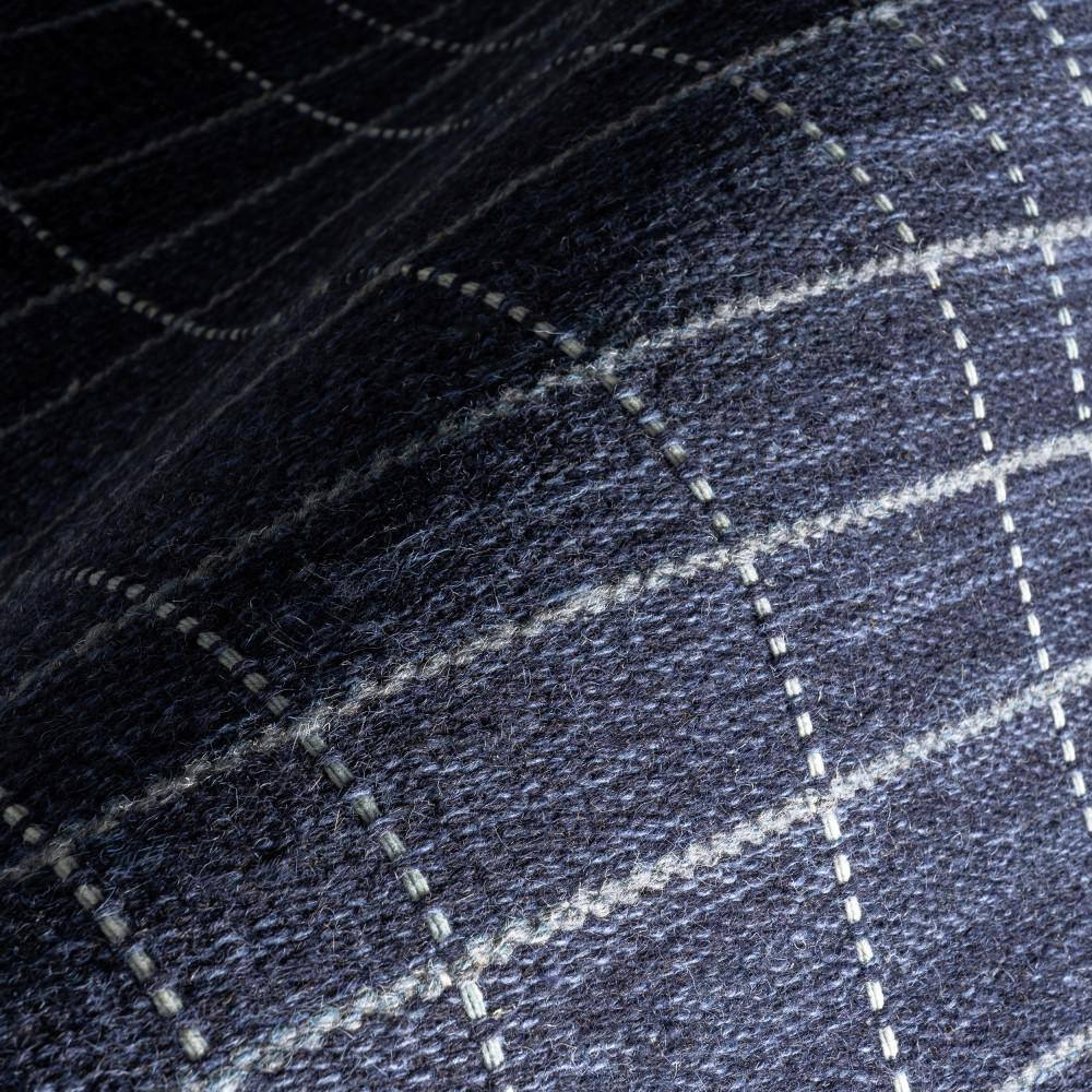 Handmade Blue Wool Rectangular Plaid Area Rug