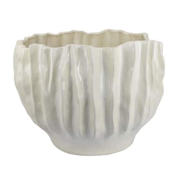 Esam White Indoor Ceramic Round Planter with Outdoor Compatibility (18.5 in. W x 14.17 in. H )