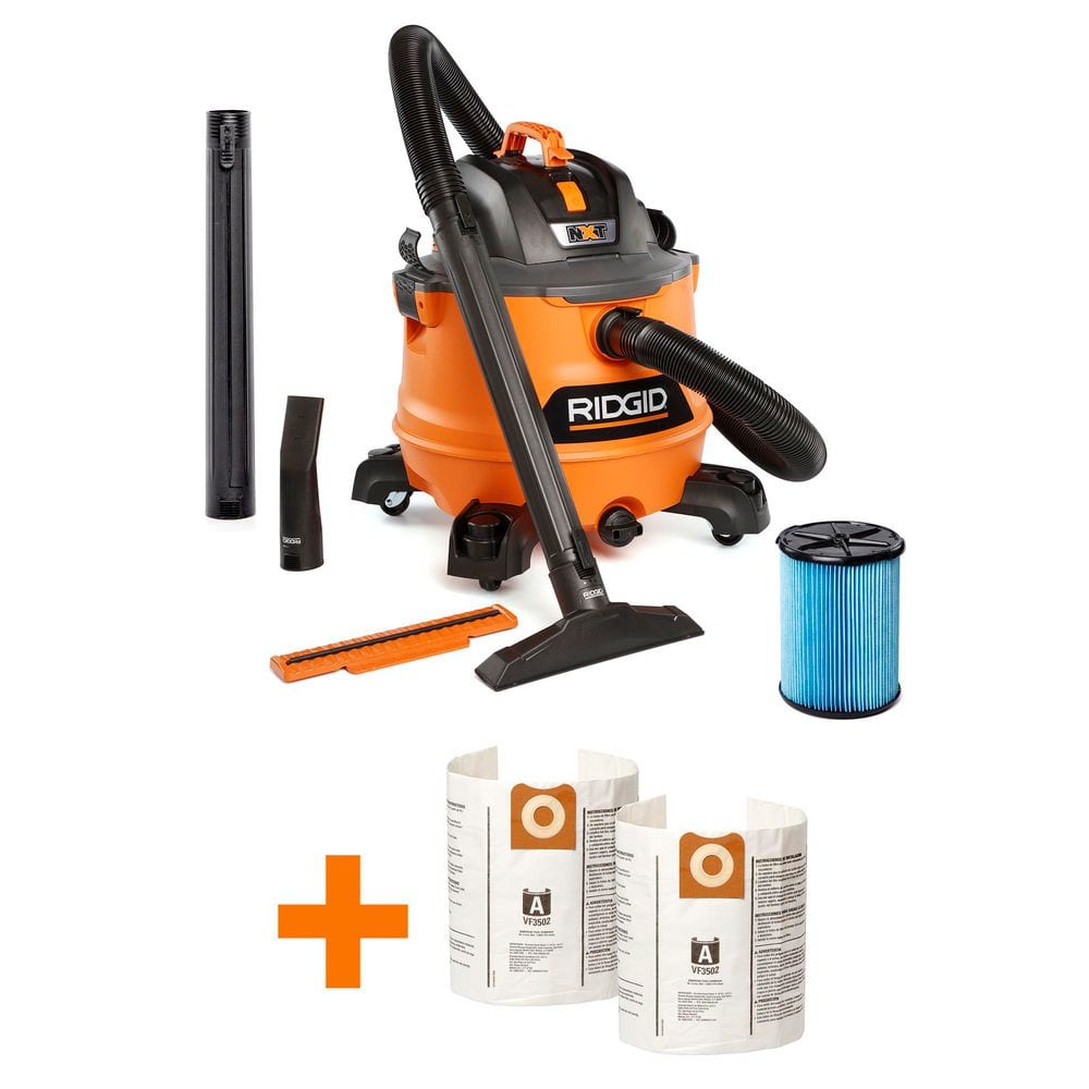 RIDGID 14 Gallon 6.0 Peak HP NXT Shop Vacuum Wet Dry Vac with Fine Dust Filter, Dust Bags, Wands, Locking Hose and Accessories HD1400A - The Home Depot
