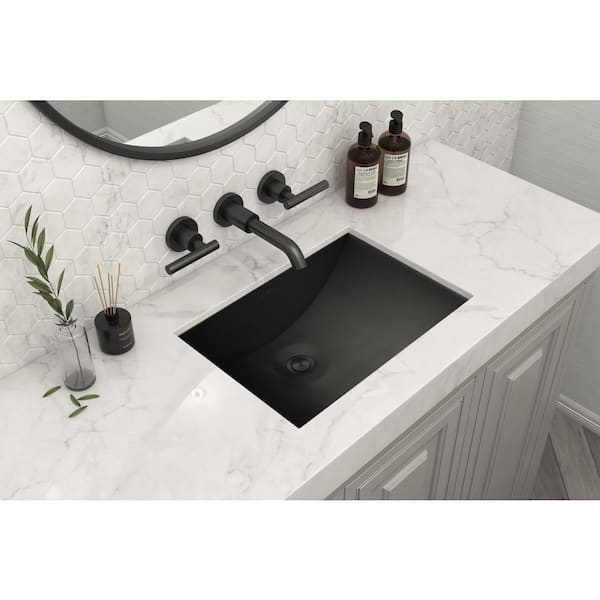 Ariaso 34 in. Undermount Rectangular 16-Gauge Brushed Stainless Steel Bathroom Sink in Gunmetal Black