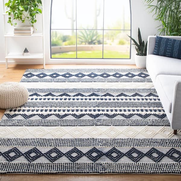 Natura 10 ft. x 10 ft. Square Navy/Ivory Striped Diamonds Area Rug