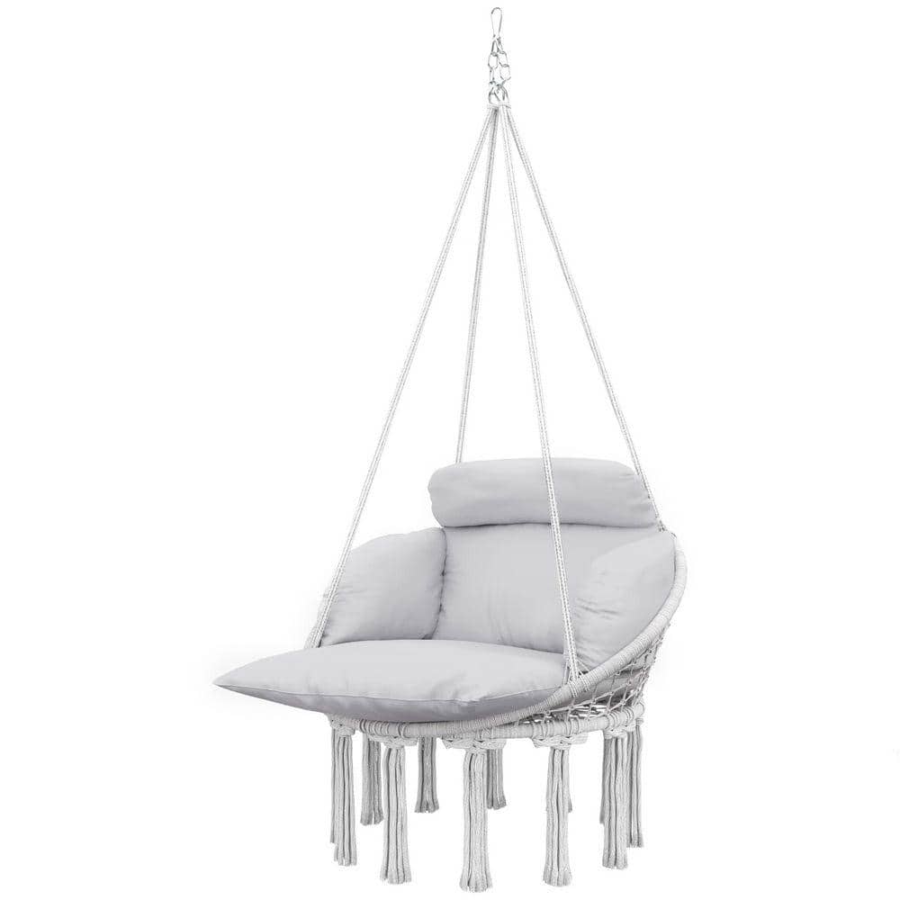 6.5 ft. Free Standing Macrame Hammock Swing Chair with Stand in Gray
